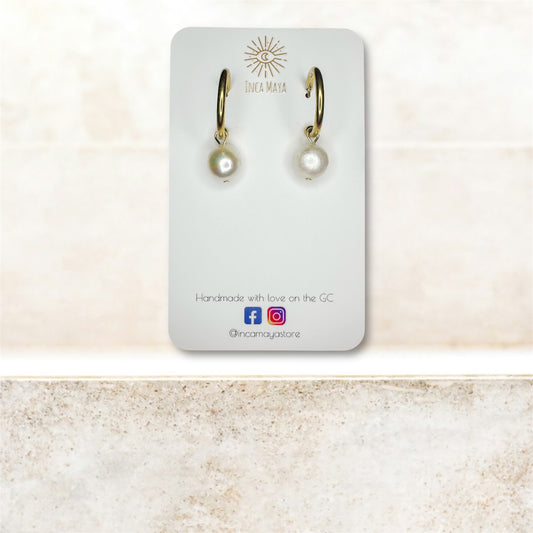 Freshwater Large Round Pearls with Gold Plain Hoops