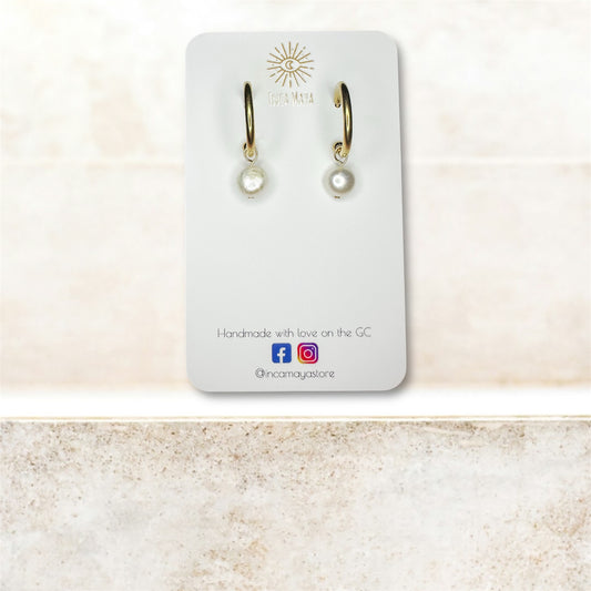 Freshwater Small Round Pearls with Gold Plain Hoops