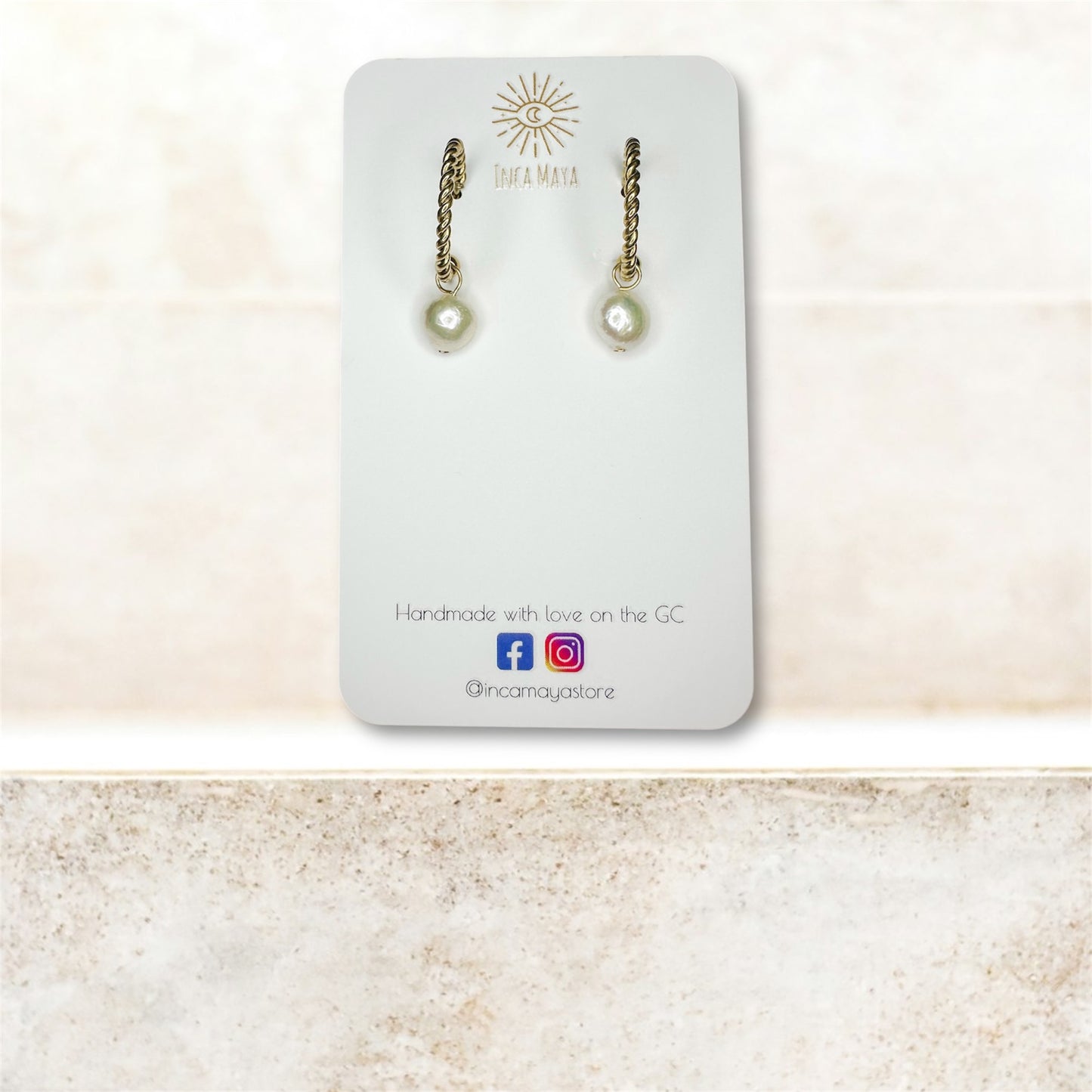 Freshwater Small Round Pearls with Gold Twisted Hoops