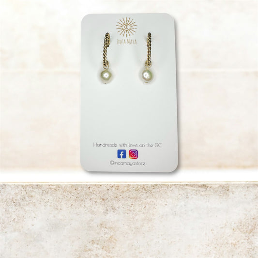 Freshwater Small Round Pearls with Gold Twisted Hoops