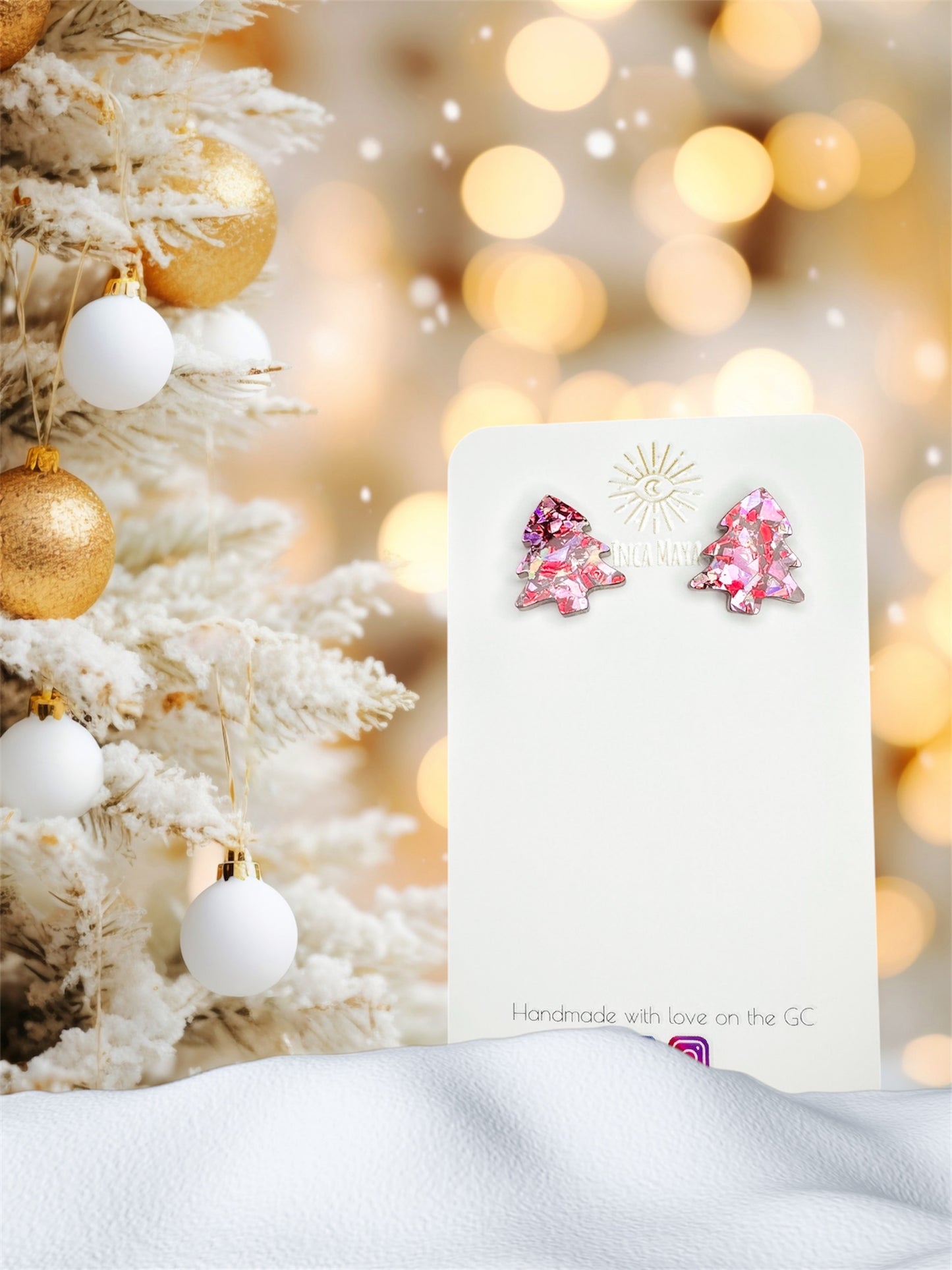 Chunky Pink & Red Glitter Christmas tree studs