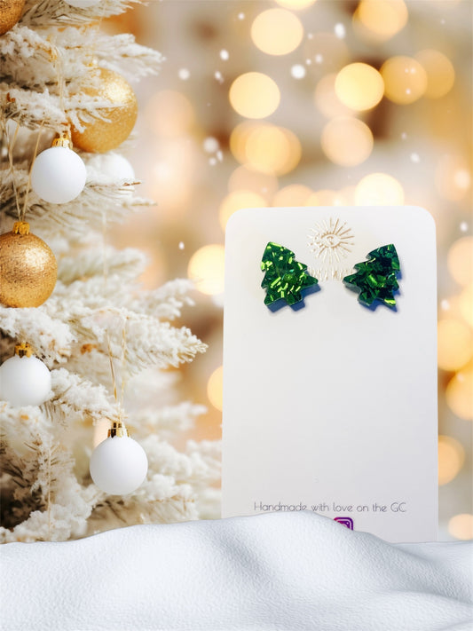 Chunky Emerald Green Glitter Christmas tree studs
