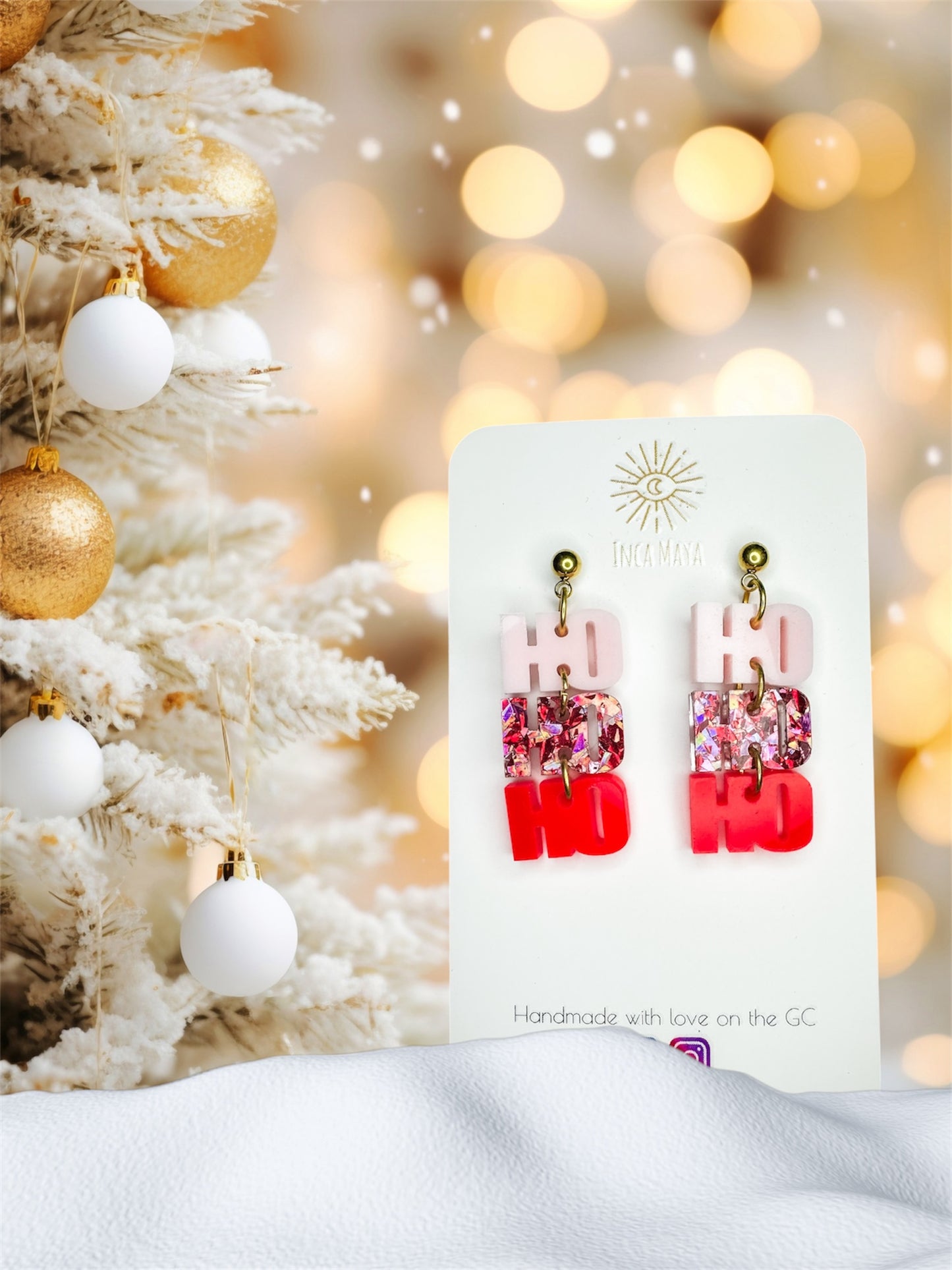 Hohoho Glitter Pink & Red Christmas Dangles