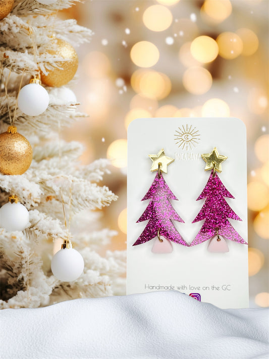 Fuchsia, Gold & Pink Christmas Tree Dangles