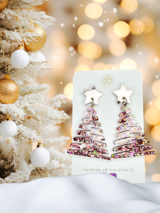 Chunky Glitter Rose Pink Glitter Christmas Tree Dangles