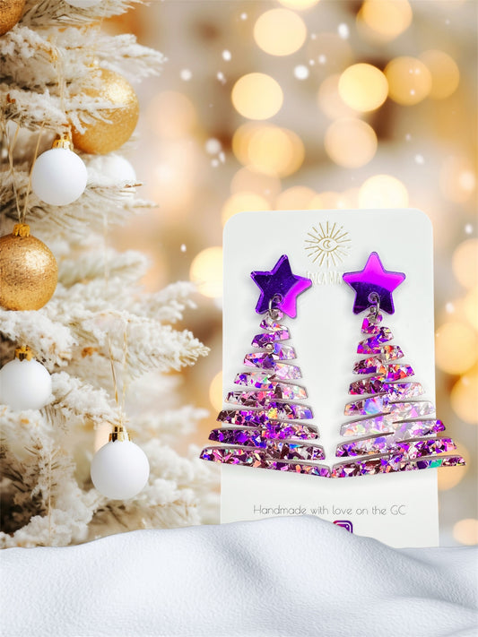 Chunky Glitter Purple Glitter Christmas Tree Dangles