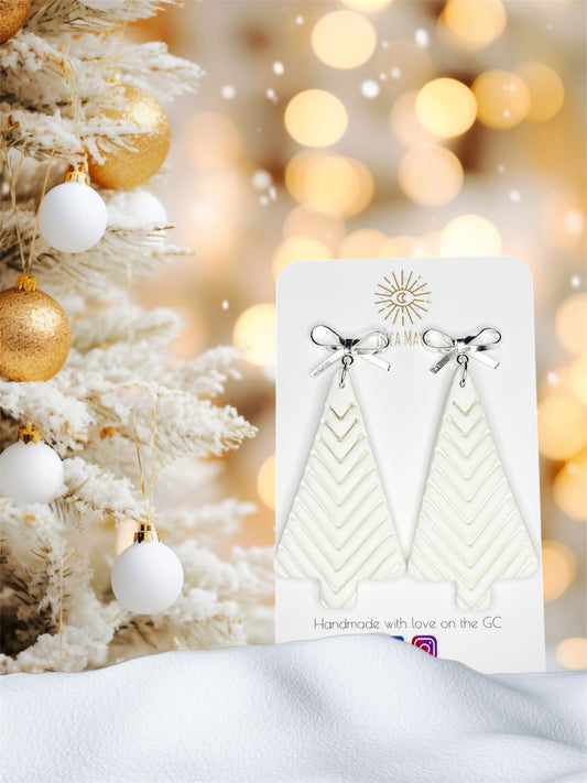 Silver Bow White Christmas Tree Dangles
