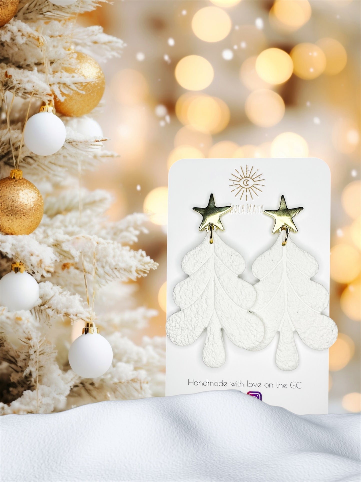 Gold Star White Textured Christmas Tree Dangles
