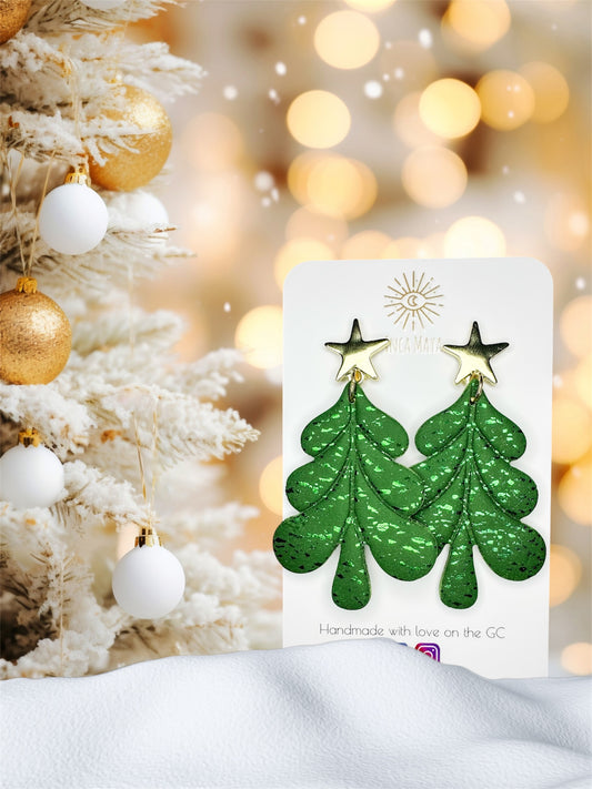 Gold Star Green & Foil Speckled Christmas Tree Dangles