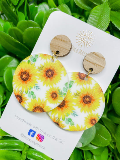 Sunflower Acrylic & Bamboo Dangles
