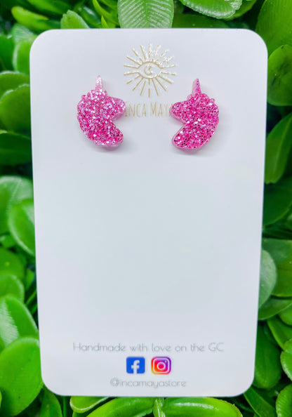 Pink Unicorn glitter studs