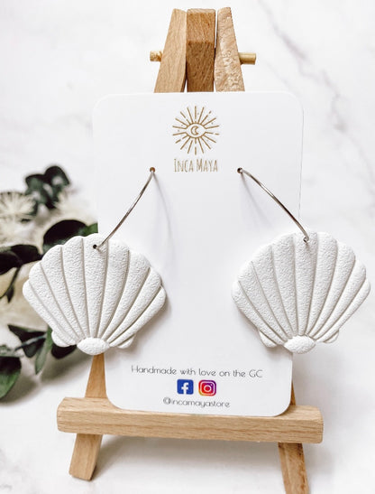 Ocean Shell White Hoop Dangles