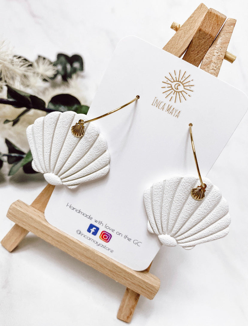 Ocean Shell White Hoop Dangles