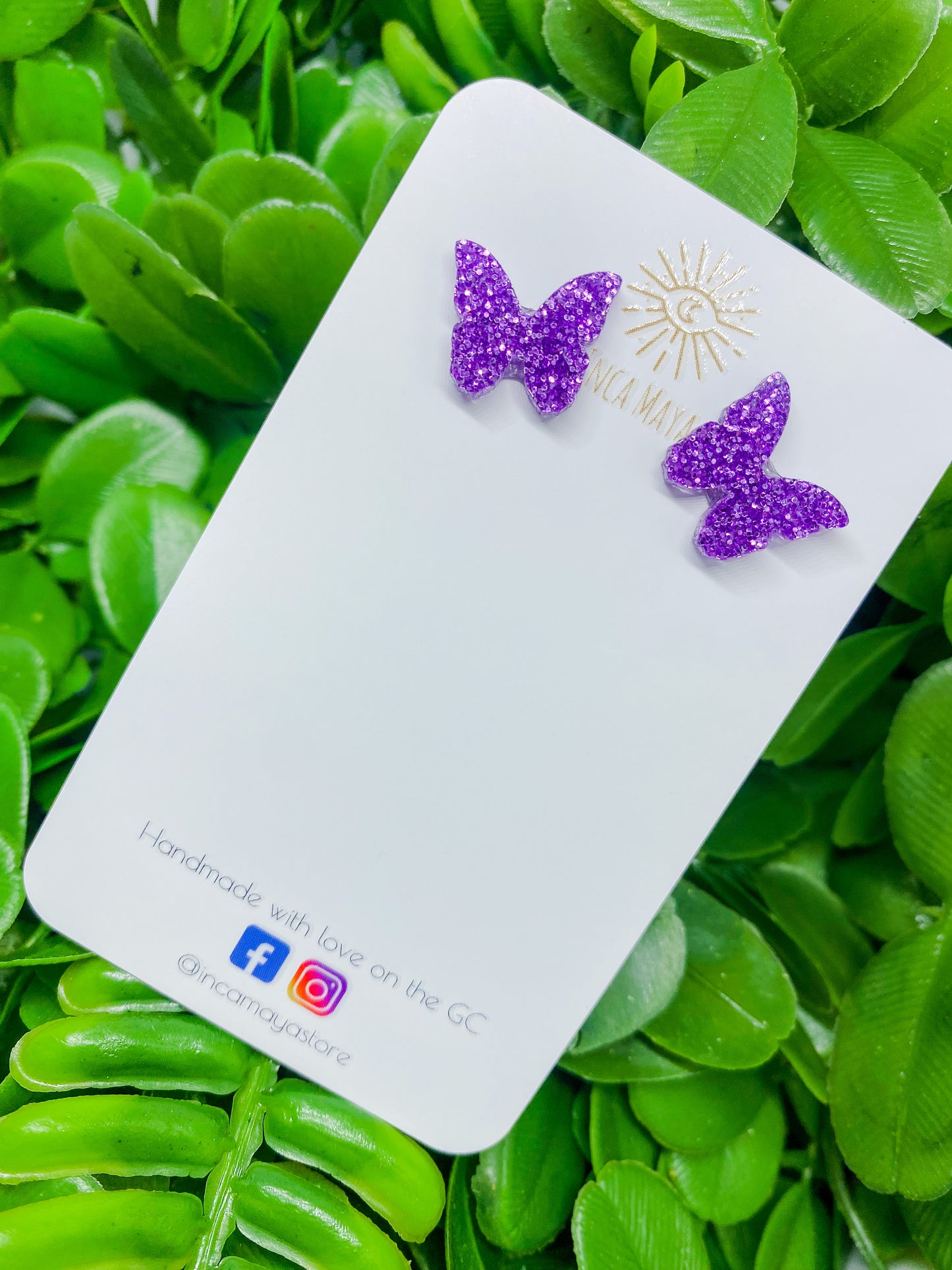 Purple Butterfly glitter studs