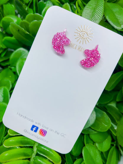 Pink Unicorn glitter studs