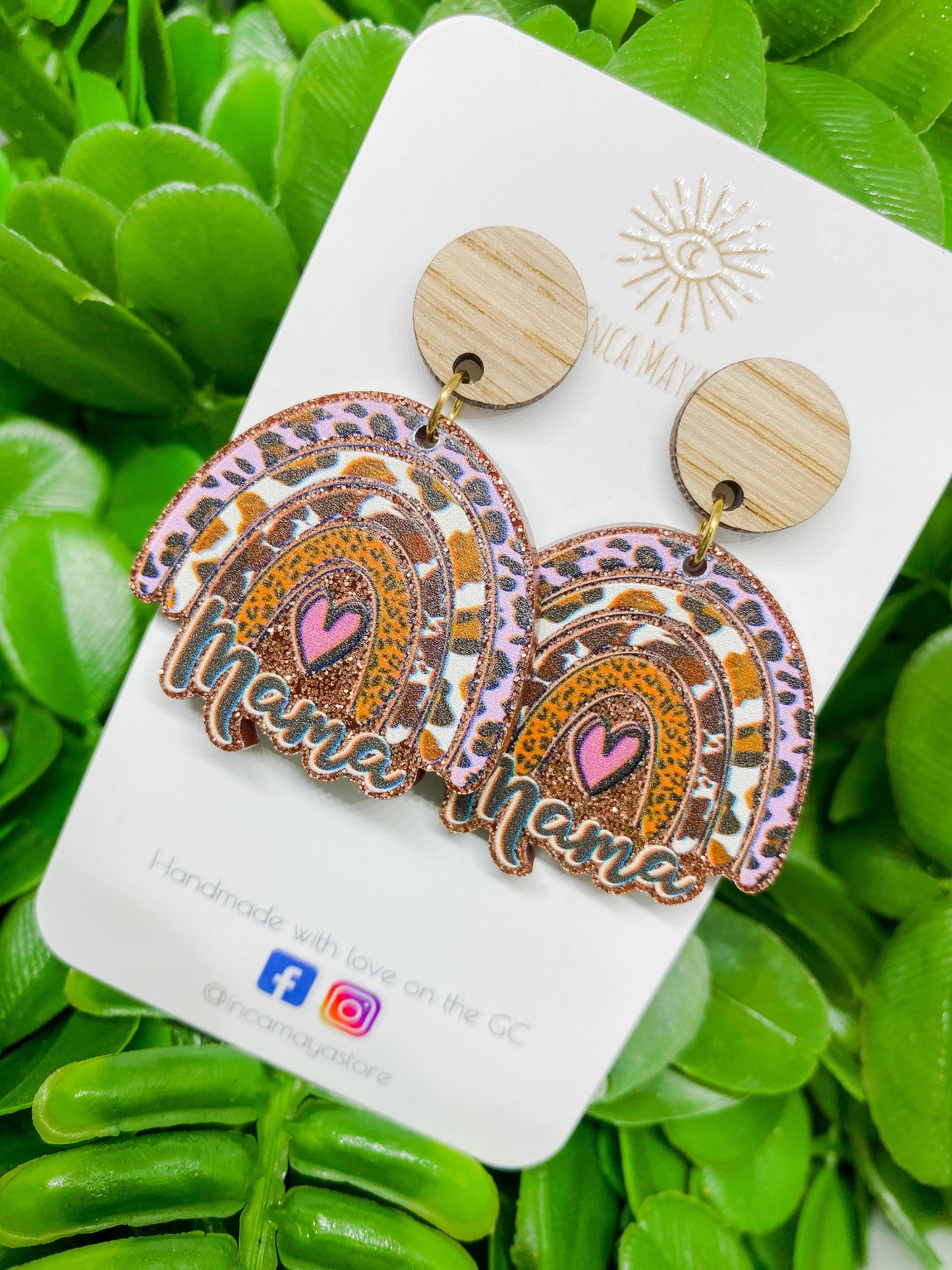 Mama Acrylic & Bamboo Dangles