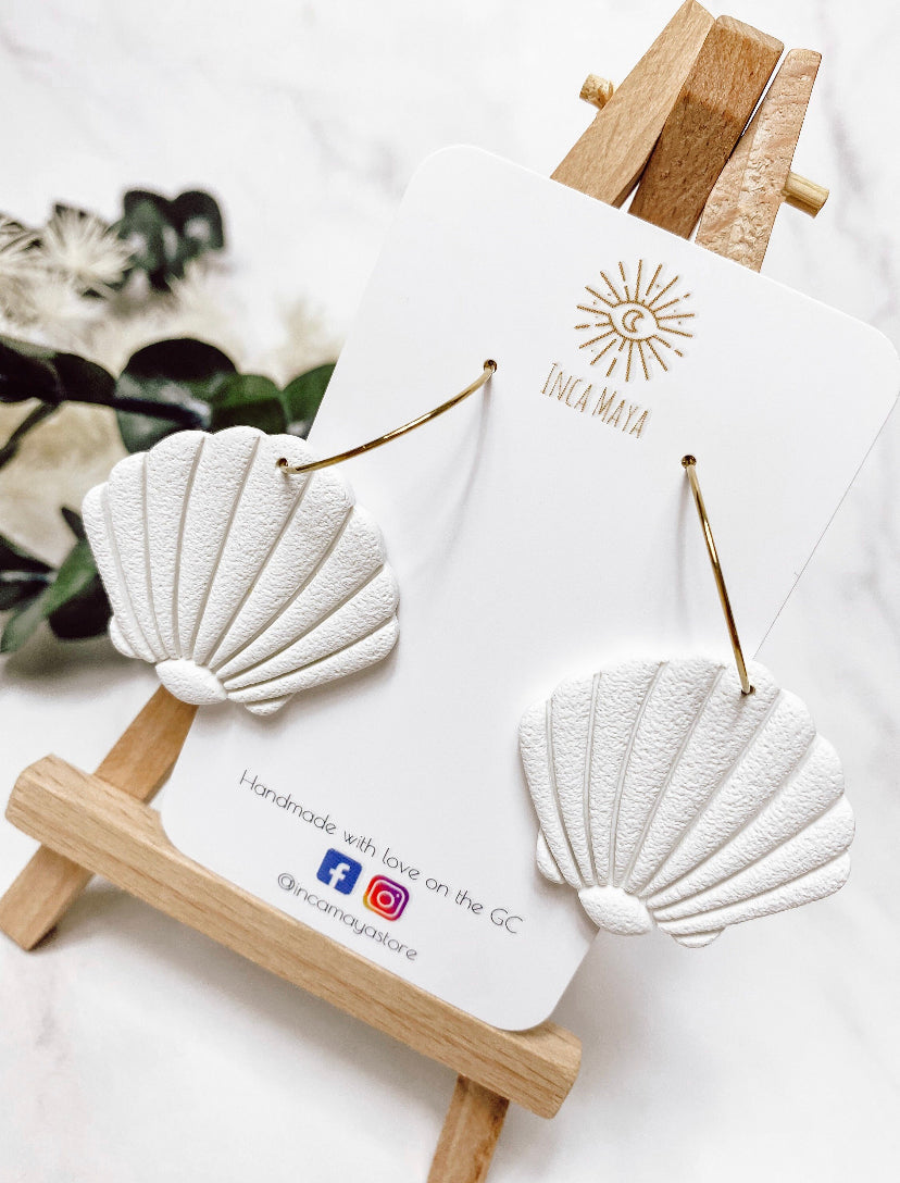 Ocean Shell White Hoop Dangles