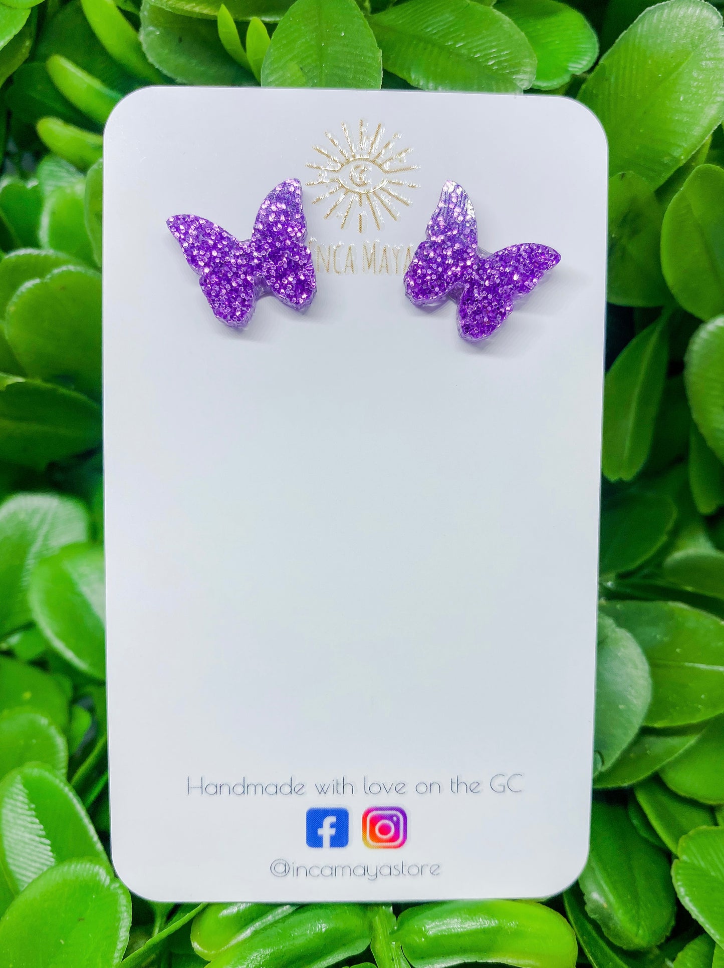 Purple Butterfly glitter studs