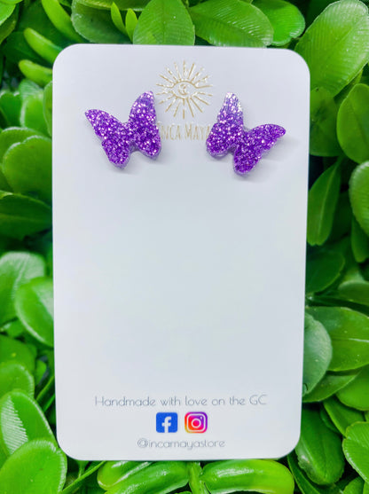 Purple Butterfly glitter studs