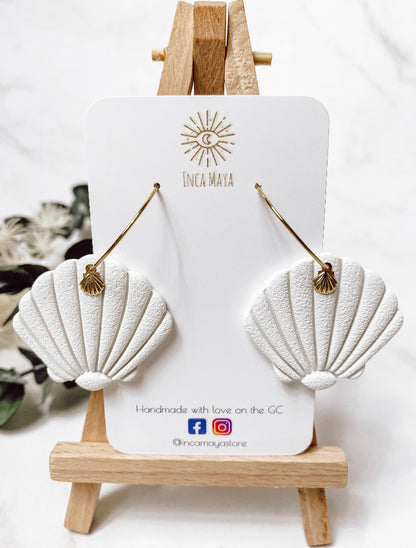 Ocean Shell White Hoop Dangles