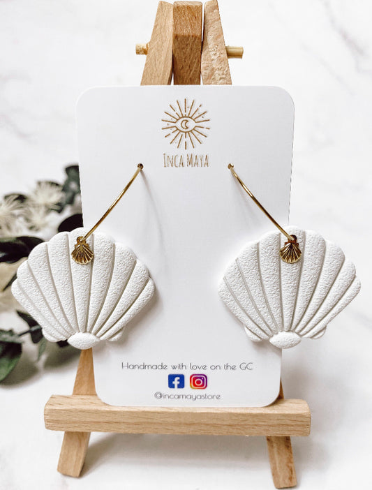 Ocean Shell White Hoop Dangles