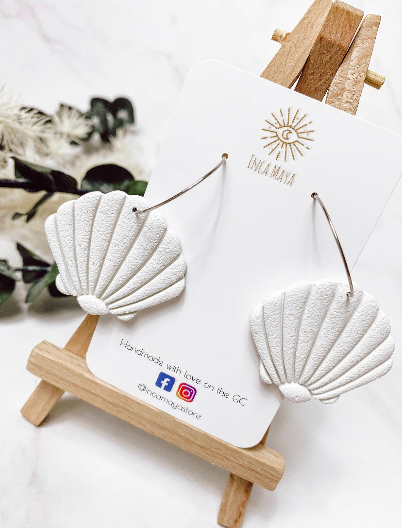 Ocean Shell White Hoop Dangles
