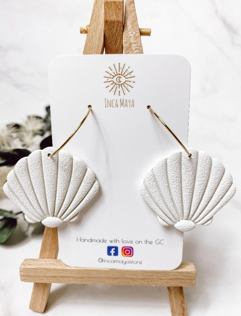 Ocean Shell White Hoop Dangles