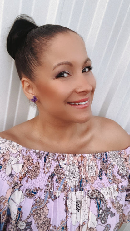 Purple Butterfly glitter studs